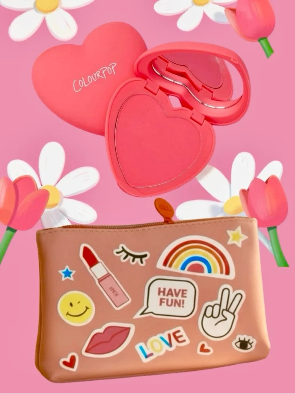 Heart Blush Mirror Compact and Makeup Pouch